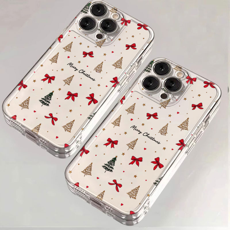 Clear Shockproof Bumper Case - เคสโทรศัพท์กันกระแทกใสลายโบว์สีแดงคริสต์มาส สำหรับ iPhone 11 12 13